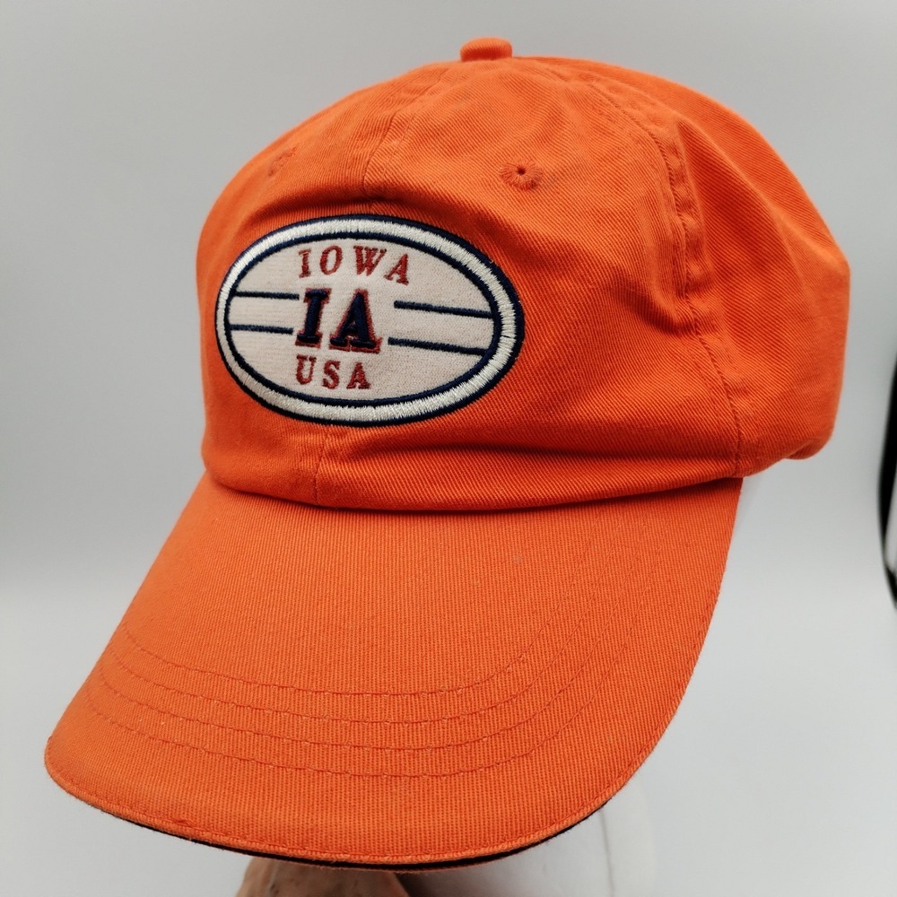 Fahrenheit Iowa IA USA Hat Cap Orange Embroidered Adjustable Strapback Cotton